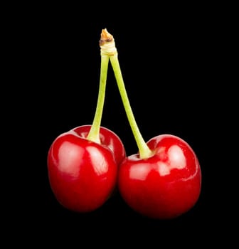 Two Cherries black isolated studio shot