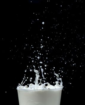 Splashing milk on black background. Splashes of milk