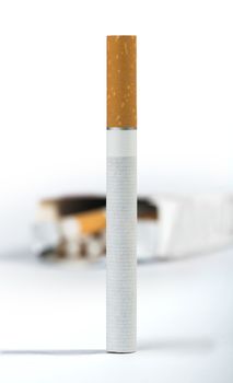 Cigarette on the foreground and many cigarettes on a background