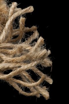 Close up hemp rope. Black isolated.