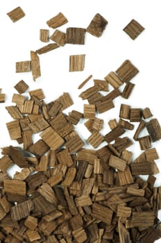 Wooden pieces of oak for wine industry. White isolated