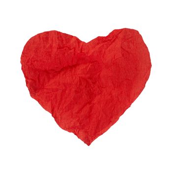 Heart made ​​of curled red paper. White isolated