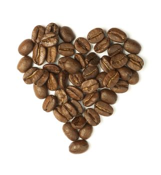 Heart made ​​of coffee beans. White isolated