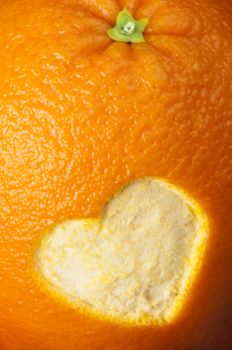 Heart shape closeup carved in orange peel
