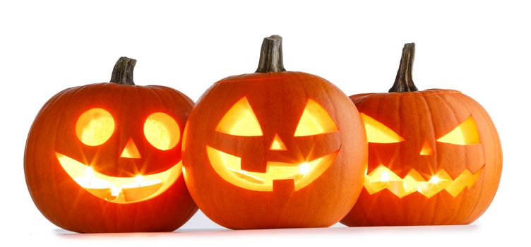 Three Halloween Pumpkins isolated on white background