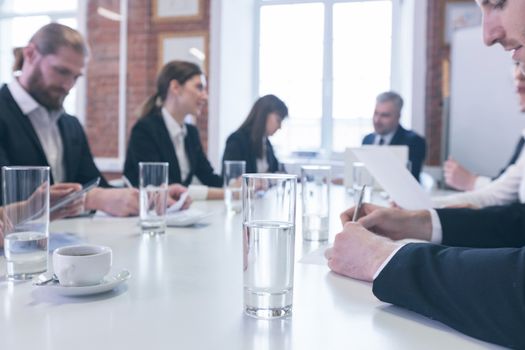 Business people team discussing financial documents in office