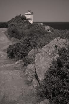 View of the avenue that leads to the lighthouse of Capo Ferrato in southern Sardinia