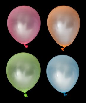 Set of inflated balloons from different colors. Black isolated