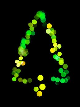 Christmas tree made ​​of bokeh lights.Green colors