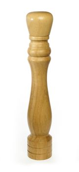 Wooden pepper mill on white background