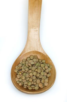 Lentil canada in wooden spoon on white background