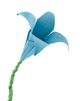 Blue Flower origami white isolated. Paper made flowers.