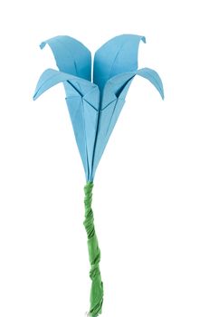 Blue Flower origami white isolated. Paper made flowers.