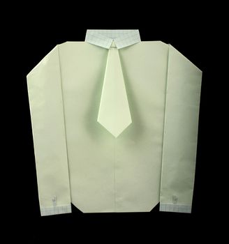 Isolated paper made white shirt with tie.Folded origami style