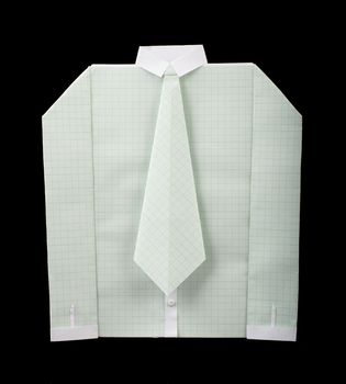 Isolated paper made white shirt with tie.Folded origami style