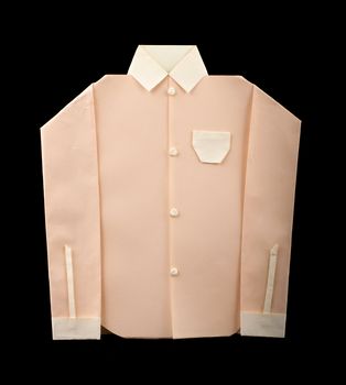 Isolated paper made pink shirt. Folded origami style