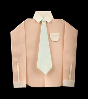 Isolated paper made pink shirt with white tie.Folded origami style