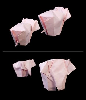 Two Pink elephants black isolated origami