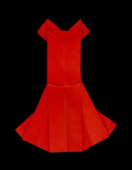 Red dress made ​​of paper. Isolataed origami