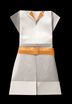 White dress made ​​of paper. Isolated origami