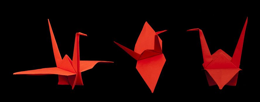 Red crane bird origami folded syle