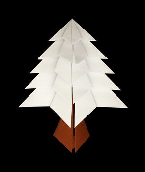 White christmas tree made of paper. Origami evergreen tree
