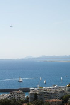 Panorama of Nice. Yachts in sea