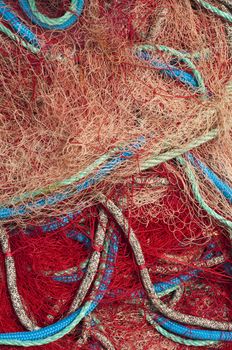 Red color fishing nets background