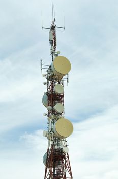 Radio transmitters and antennas. Blue sky