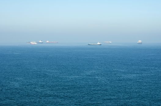 Cargo ships at sea. Gibraltar