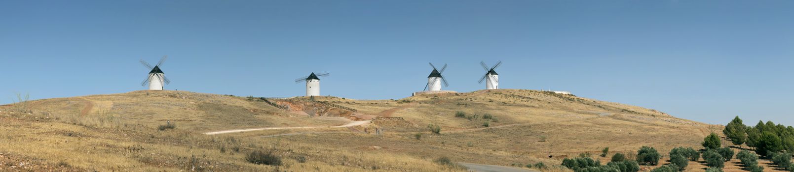 Spanish Old white windmills panoramic