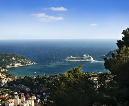 Bay of Monaco and Monte Carlo.Big cruise ship