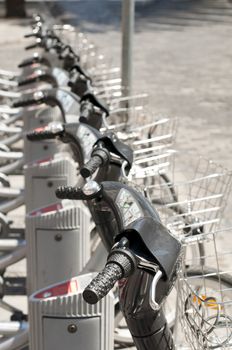 Parking for bikes close up