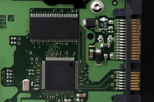 Circuit board with chips from hard drive