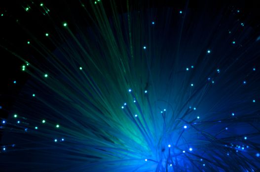 Optical fibers of fiber optic cable. Internet technology.Blue color