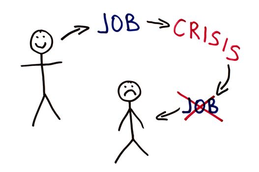Job and crisis conception illustration over white.