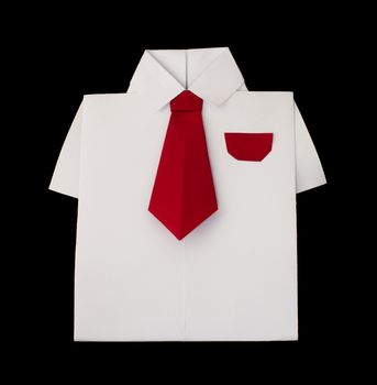 Origami white shirt with tie. Black isolated