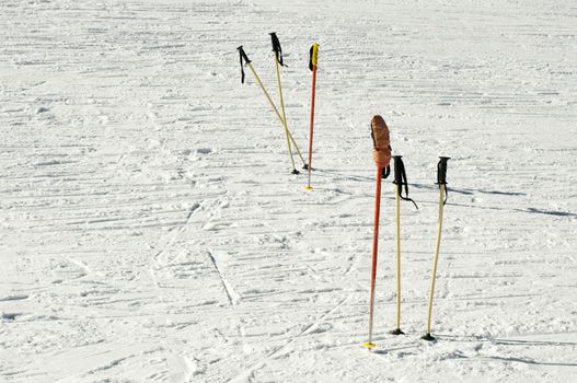 Ski poles stuck in the snow