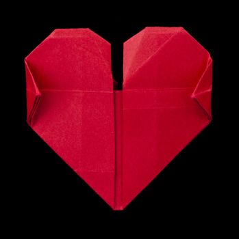 Origami red heart. Black isolated
