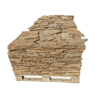 Stone slabs on a pallet. White isolated