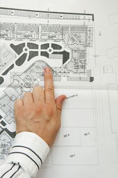 Sketch plan of building construction. Two hands of architect