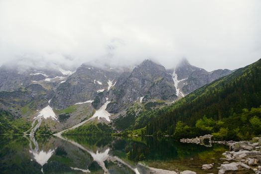 Mountain lake in the middle of summer time.