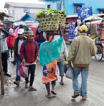 Madagascar on july 25, 2019 - Busy street on a typical weekday on Madagascar