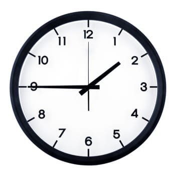 Classic analog clock pointing at one forty five o'clock, isolated on white background.