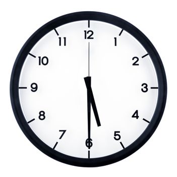 Classic analog clock pointing at five fifteen o'clock, isolated on white background