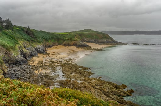 Bretagne of France sea coast hiking trail of tourism