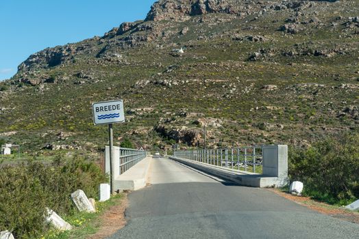 Single lane road bridge over the Breede River at the start of the Bains Kloof Pass in the Western Cape Province