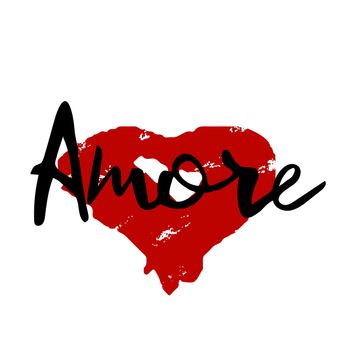 Amore handwritten word love in italian. Romantic sign.