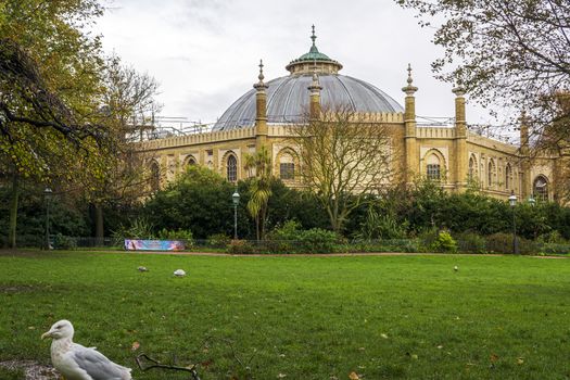 Brighton and Hove, East Sussex, UK - November 4, 2019: A view of the exterior of the Brighton Museum and Art Gallery in Brighton in autumn, UK.