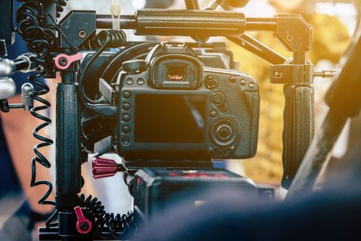 Film industry. Filming with professional camera background